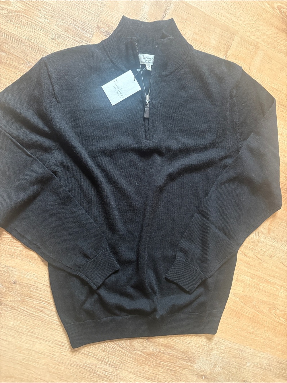 New Turnbury Extra Fine Merino Wool Black Men's Black Half-Zip Sweater Small